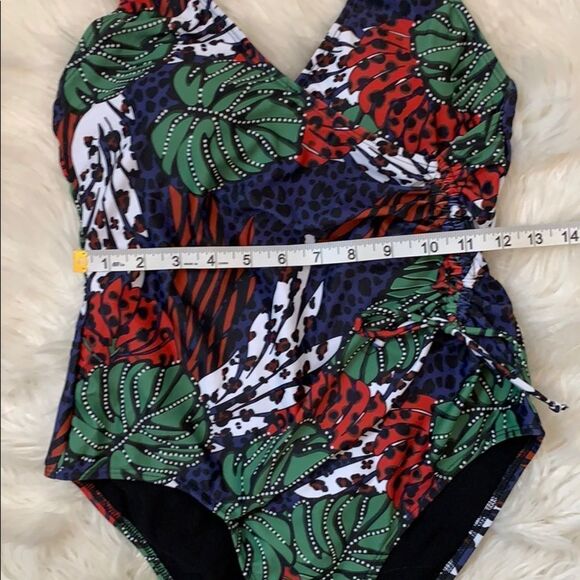 Tropical Forest Lace Up Waist One Piece Swimsuit M - Picture 7 of 13